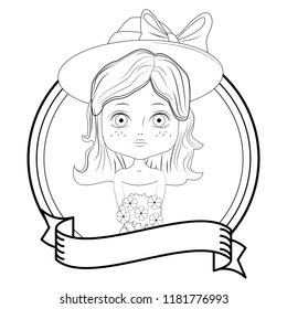 Fashion girl with blank ribbon banner in black and white