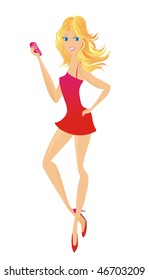 Fashion girl calling by phone, vector illustration