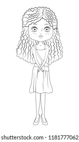 Fashion girl cartoon in black and white