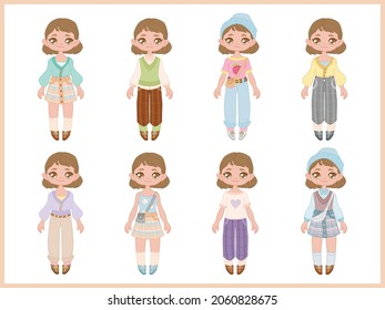 Fashion girl with clothes, children vector illustrastion