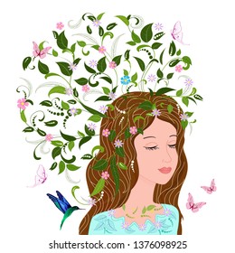 fashion girl with fancy floral hair for your design