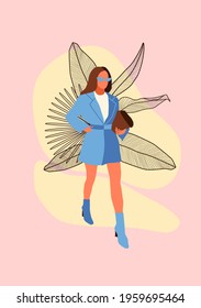 Fashion girl in flat style on abstract background