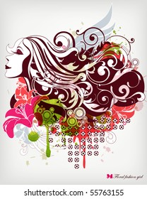 fashion girl with floral hair