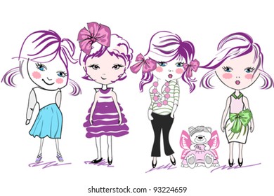 Fashion girl friends, cartoons