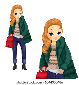 Fashion Girl In Green Jacket 