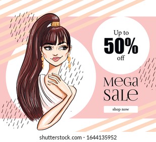 Fashion Girl With High Pony Tail Banner