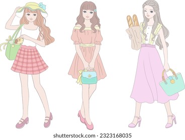 Fashion Girl Illustration Holding a Bag