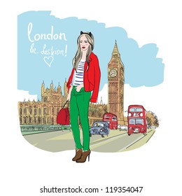   fashion girl in london.vector illustration