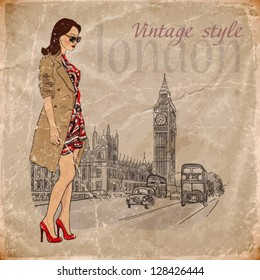 fashion girl in london.vector illustration