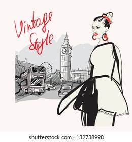 Fashion girl in london.vector illustration