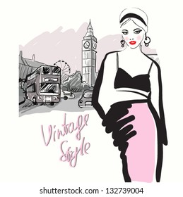 Fashion girl in london.vector illustration