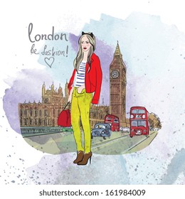 Fashion girl in london.vector illustration 