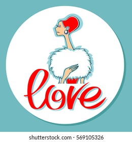 Fashion girl in love isolated on white background. Valentine's Day vector illustration. Design element for greeting cards and etc.