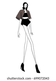 Fashion girl, model, posing, vector illustration 