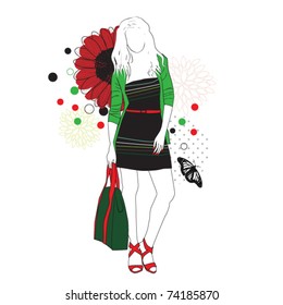 Fashion girl on a floral background