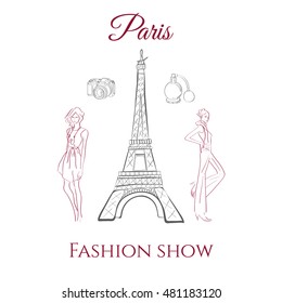 Fashion girl in Paris hand drawn illustration 