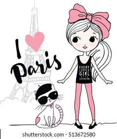 Fashion Girl in Paris with her Cat