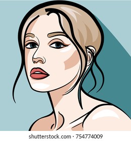 fashion girl portrait on blue background flat