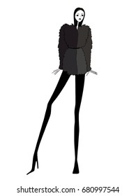 Fashion girl, posing, model, modern clothes, vector illustration , shoes, coat