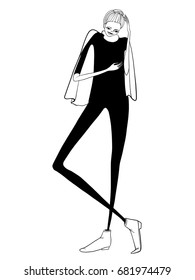 Fashion girl, posing, model, modern clothes, vector illustration, trousers, jacket