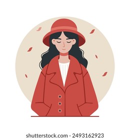 Fashion girl in a red jacket flat style vector illustration