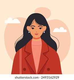 Fashion girl in a red jacket flat style vector illustration