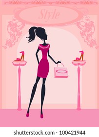 Fashion girl shopping in shoe shop