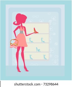Fashion girl shopping in shoe shop