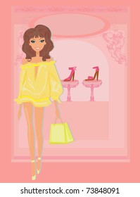 Fashion girl shopping in shoe shop