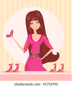 Fashion girl shopping in shoe shop