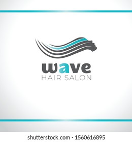 Fashion girl. Silhouette of a woman's head with long hair on a white background. Decorative waves. Blue and black color. Logo design template.