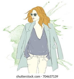 Fashion girl. Sketch. Hand drawn vector illustration.