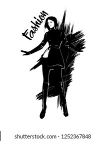 Fashion girl sketch. Fashion illustration. Drawing fashion model