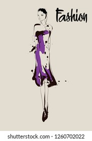 Fashion girl sketch. Fashion illustration. Drawing fashion model