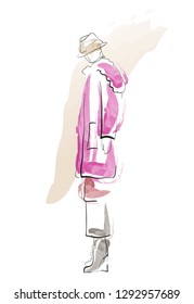 Fashion girl sketch. Fashion illustration. Drawing fashion model