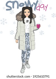 Fashion girl with snowy day vektor