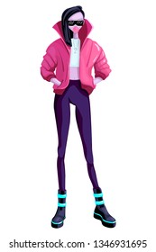 Fashion girl in the style of cyberpunk, bubble gum, illustration.