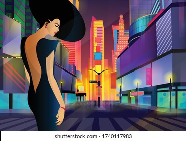 Fashion Girl In Style Pop Art In New York City. Vector Illustration.