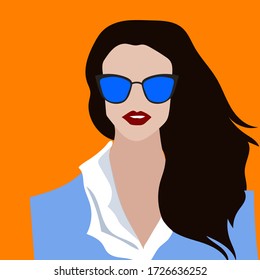 Fashion girl in sunglasses. Vector flat illustration