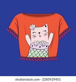 Fashion girl tshirt design. Cat and more