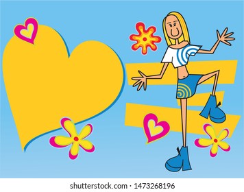 
A fashion girl in vector with flowers and a big heart with space for text.