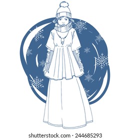 Fashion girl, vector illustration with a girl in stylish winter clothes.