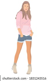 Fashion girl in vector with pink	hoodies