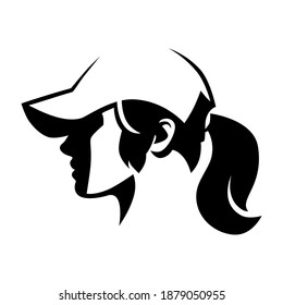 Fashion girl wearing a baseball cap portrait symbol on white backdrop. Design element