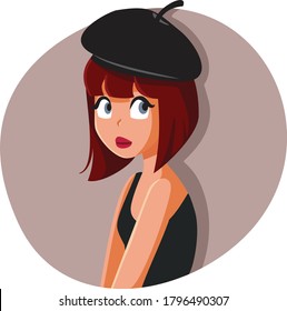 Fashion Girl Wearing French Style Beret Character. Beautiful chic elegant woman wearing a hat  
