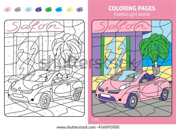 Fashion\
girl world coloring pages for kids. Printable design coloring book.\
Coloring puzzle with numbers of color. Black and white draw with\
color example. Coloring book. Color numbers\
book.