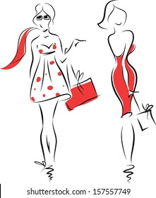 Fashion girls with bag - vector