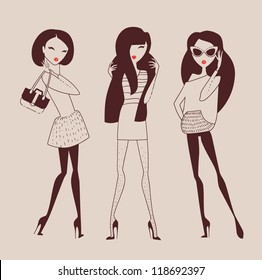 fashion girls collection monochrome illustration eps 10