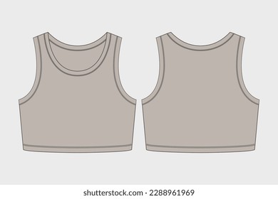 FASHION GIRLS CROP TANK TOP FLAT SKETCH TECHNICAL TEMPLATE