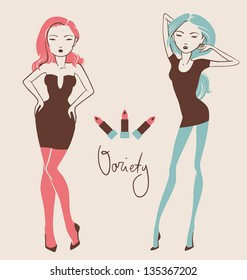 fashion girls with different body types hand drawn illustration vector eps 10